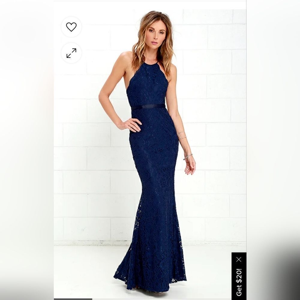Lulus Zenith Navy Blue Lace Maxi Dress XS